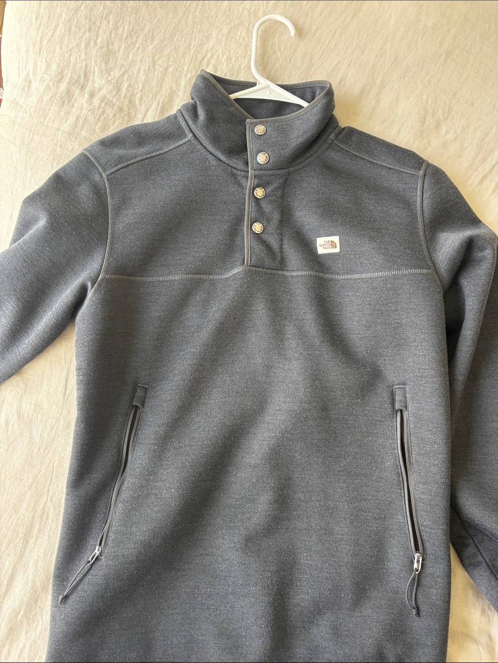 The North Face Men's Dark Gray Quarter-Zip Pullover with Snap Placket